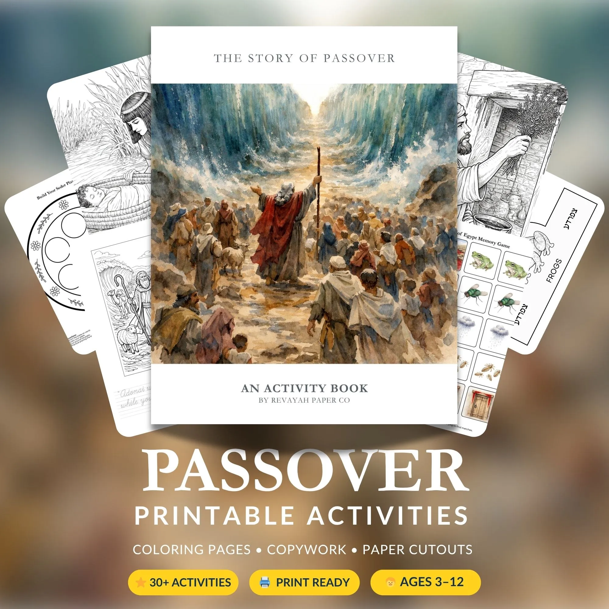 Passover Activity Bundle for Kids featuring Exodus coloring pages, crafts, and scripture activities